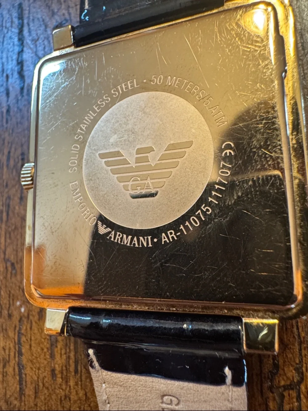 Emporio Armani Square Gold White Dial Watch Bernard Italy Black Leather Strap